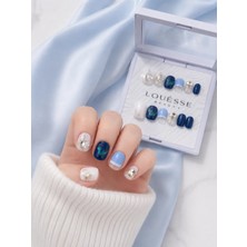Louesse Beauty Louésse Blue Butterfly Chic Takma Tırnak 12’li  Lacivert Beyaz Taşlı Kelebek Nail