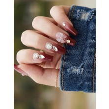 Louesse Beauty Louésse Ruby Blush Takma Tırnak 12’li  Kırmızı Ombre Taş Detaylı Elegant Mood Nail