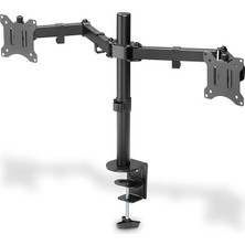 Monitör Tutucusu - Masa Kelepçesi - 2 Monitör - 32 Inçe Kadar - 3x 8 Kg'a Kadar - Vesa 75X75, 100X100 - Siyah