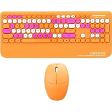 Geezer Kablosuz Klavye Mouse Set - 106 Tuşlu Ingilizce Q, Notebook Laptop Uyumlu, Ev ve Ofis Için Bilek Destekli, USB Dongle ile Bağlantı G100 (Turuncu)