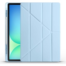 Galaxy Tab S10 Fe Plus ile Uyumlu Kılıf Kalem Bölmeli Tri Folding Katlanabilir Standlı Pu Deri Yumuşak Silikon, Tablet Kapak [akıllı Kapak, Uyku Modlu] - Mavi