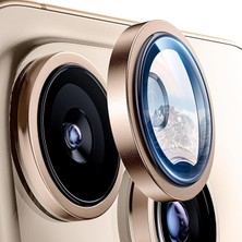 iPhone 16 Pro ve 16 Pro Max ile Uyumlu Kolay Kurulum Aparatlı Alüminyum Alaşım Çerçeveli ve 9h Sertliğinde Temperli Camlı Lens Koruyucu (Çöl Titantum, Lens Glass)