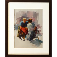 Muguetarts Tavla Sefası Orjinal Suluboya Tablo - Mehmet Najafzadeh Eseri 48X39 cm