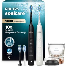 Philips Sonicare Diamondclean 9000 Elektrikli Diş Fırçası, Ikili Paket, Uygulama Dahil Sonik Diş Fırçası, Basınç Sensörü, 4 Fırçalama Modu, 3 Yoğunluk Seviyesi, Siyah ve Pembe Altın, Model HX9914/61
