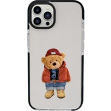 Teddy Bear Desenli Candy Bumper Darbe Emci Silikonlu Telefon Kılıfı iPhone 15 Pro ile Uyumlu Siyah