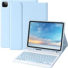 Moveteck Ipad Pro 3.4.5.6. Nesil 12.9 Inç Uyumlu Klavyeli Kılıf Kalem Bölmeli Bluetooth Kablosuz Klavye 2022, Açık Mavi, Tek Ebat, Klavyelikılıf-12.9-Mavi