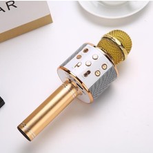 Çocuklar Için Karaoke Mikrofon Bluetoothlu Mikrofon Speaker Yetişkin Için Karaoke Aux USB Sd Kart Girişli Mic (Altın)