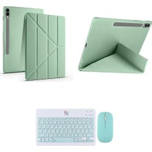 Galaxy Tab S9 Fe Plus X610 12.4 Inç Ile Uyumlu Standlı Kılıf ve Klavye Mouse 2 Li Set Açık Yeşil