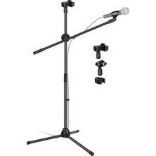 180CM Maksimum Uzunluk Mikrofon Standı Multi Fonksiyonel 2in1 Microphone Katlanabilir Açısı Ayarlanabilir Zemin Üstü - Model 103