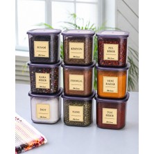 Stile Cucina 9 Lu Kare Erzak Saklama Kabı Baharatlık Seti 0,55 Litre 15 Etiket Hediyeli Antrasit