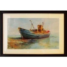 Muguetarts Eski Tekne Orjinal Suluboya Tablo - Mehmet Najafzadeh Eseri 48X33 cm
