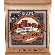 Ball Earthwood Ekstra Hafif Akustik Gitar Telleri Fosfor Bronz 3'lü Paket, Ölçü 10-50