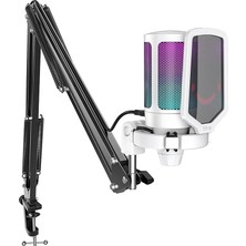 Akış Oyun USB Mikrofon Seti, Ps4/ps5'te Pc Kondenser Rgb Mikrofon, Müzik Kaydı Için Tak ve Çalıştır, Çevrimiçi Oyun, Discord, Twitch, Pop Filtreli, Shock MOUNT-A6T Beyaz