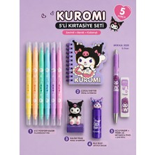 PeriMila Kırtasiye Seti Kuromi 5'li - Defter, Fosforlu Kalem, Uçlu Kalem, Silgi ve Kalemtıraş Hediye Seti