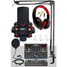 Gmx-1 Titanium Set Efektli Ses Kartı Mikrofon Kulaklık Stand Kayıt Canlı Yayın (Pc ve Telefon)