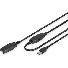 Aktif USB 3.0 Uzatma Kablosu - Tekrarlayıcı Kablosu - USB A Soketi - 20M - 5 Gbit/s - Tak ve Çalıştır - Hotswap - LED Fonksiyon Göstergesi - Siyah