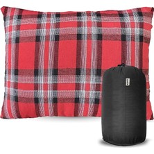 Kamp Yastığı, Seyahat Yastığı, Silikon Elyaf Dolgulu Hafif Küçük Yastık, Orta Sertlikte, Nefes Alabilir Kılıf, Kamp, Uçak ve Araba Için Ideal 30X45CM Flanel Kırmızı