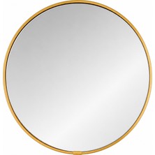 Aşkana Gold Çerçeveli Dekoratif Duvar Aynası, 30 Cm, Gold Asma Ipli Modern Salon Banyo Antre Makyaj Aynası