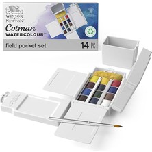 & Newton 0390639 Cotman Field Box Sulu Boya Seti, Yüksek Işık Haslığına Sahip Canlı Sulu Boya, Geniş Renk Seçenekleri, Eskimeye Karşı Dayanıklı - 1/2 Kapta 12 Renk, Karıştırma Paleti, Su Tankı