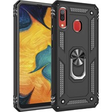Galaxy A30 Uyumlu Kılıf Tank Yüzüklü Silikon Kapak - Siyah