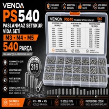 Venoa PS540 Paslanmaz Setskur Vida Seti M3, M4, M5 Çantalı 540 Parça