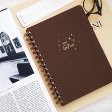 A5 Spiralli Sert Kapak Keten Düz Çizgisiz Tarihsiz Not Defteri Kahverengi