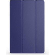 Samsung Galaxy Tab A9 ile Uyumlu Tablet Kılıfı Smart Cover Uyku Modlu Standlı Arkası Sert Şeffaf Kapak - Lacivert