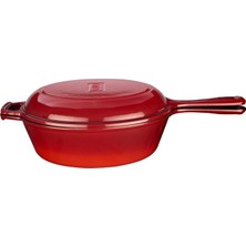 Döküm Combo Derin Tava / Saplı Tencere ve Kızartma Tavası, Metal Saplı Kapaklı, 26CM, Kırmızı