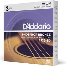 Stahlsaiten Westerngitarre | Höchste Qualıtät Der Belıebtesten Saıtenmarke | EJ26-3D | Phosphor Bronze | Custom Light (11-52) | 3er Pack