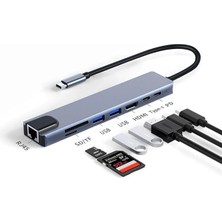 Cf-04 Macbook Uyumlu Type-C™ To 4K HDMI Tv Projeksiyon UHD 1080P 2* Type-C 3* USB Sd/tf RJ45 Ethernet Lan 8ın1 Çevirici Hub Adaptör