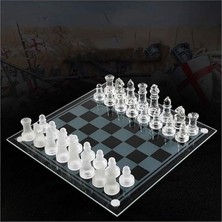 Glass Chess Cam Satranç Takımı Kullanışlı Dekoratif Şık Hediyelik (20X20 Cm)