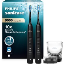 Philips Sonicare Diamondclean 9000 Elektrikli Diş Fırçası, Uygulamalı Sonic Diş Fırçası, Basınç Kontrolü, 4 Fırçalama Modu, 3 Yoğunluk Seviyesi, Şarj Camı, Siyah, Ikili Paket, HX9914/54