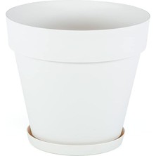 YS06 Yalı Saksı Drenaj Aparatlı Tabaklı Dekoratif Saksı 37CM, 23 Litre Kirli Beyaz