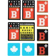 Rh+ (Pozitif) Kaskımı Çıkartma Yazılı 7 Parçalı Reflektif Kan Grubu Sticker Seti