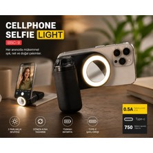 Selfie Işığı ve Telefon Tutucu Bbc-9 – LED Halka Işık, Aynalı Tasarım, Type-C Şarjlı, 750MAH Bataryalı Vlog ve Canlı Yayın Işığı