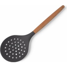 Bambu Saplı Silikon Kevgir, Bambu Uzun Silikon Geniş Kevgir 27CM 3 Renk Seçenekli (Siyah)