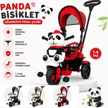 Panda Figürlü Tenteli Ebeveyn Kontrollü 3 Tekerlekli Çocuk Bisikleti