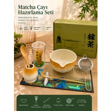 Herbarius 6 Parça Turuncu Beyaz Renk Matcha Çayı Hazırlama Seti - Geleneksel Japon Matcha Seti