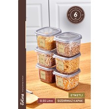 Stile Cucina 6'lı Kare Erzak Saklama Kabı Baharatlık Seti 0,55 Litre Etiket Hediyeli Antrasit