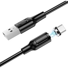 Manyetik Uçlu iPhone 15 Serisi Uyumlu 1 Metre Şarj Kablo Mıknatıs Uçlu Siyah Renk Samsung Uyumlu Şarj Kablo BX41 USB C (Type-C)