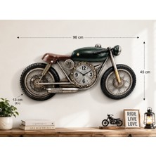 WoodBay Motorsiklet Tasarımlı Metal Duvar Saati 96X45 cm Dekoratif Büyük Boy Vintage Duvar Saati