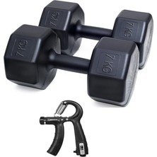 Bemy Ticaret Ps Spor 14 kg Ağırlık Seti: 7 kg Dambıl x 2 ve Siyah Sayaçlı Ayarlanabilir El Yayı