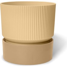 Ixora Saksı Dekoratif Tabaklı Drenajlı Çiçek Saksısı (Krem, 2 Litre)