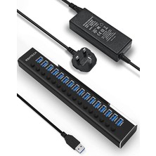 USB Hub Rshtech 16 Bağlantı Noktası 100W USB 3.0 Veri Merkezi Alüminyum USB Bağlantı Noktası Genişletici Bireysel Açma/kapama Anahtarları ve 12V/8.3A Güç Adaptörü (RSH-A16)