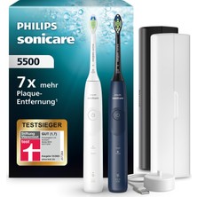 Philips Sonicare 5500 Elektrikli Diş Fırçası, 2 Fırçalama Modlu Sonic Diş Fırçası, Basınç Kontrolü, Easystart, Smartimer ve Brushpacer, Beyaz ve Lacivert, 2'li Paket, Model HX7119/01 [yeni Teknoloji]