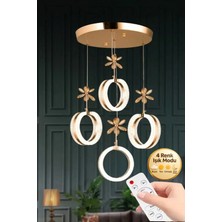 Aurea Model 4'lü Gold Kumandalı 3 Renk Modu Ledli Kristal Taşlı Modern Salon Mutfak Oturma Odası LED Avize