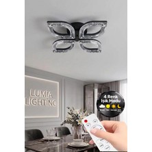 Yonca Model Siyah Kumandalı 4"lü Ledli 3 Renk Modu Kristal Salon Mutfak Yatak Çocuk Odası Avize