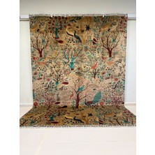 El Dokuma Afgan Halı Kuşlu Desenli Krem Renk Kök Boya 251 x 340 cm