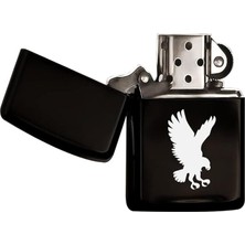 Gift Kartal Tasarımlı Siyah Benzinli Metal Çakmak