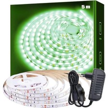 Şerit LED Işık Aydınlatma Seti Aç/kapa Butonlu, Adaptörlü, Mutfak Tezgah, Çalışma Masası, Dolap ve Raf Işıklandırma, Dekoratif Aydınlatma (Yeşil, 500 Cm)